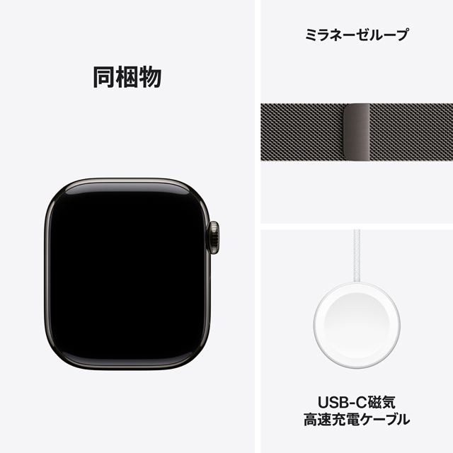 Apple Watch Series 10 スレートチタニウムケース同梱物やバンドについての画像