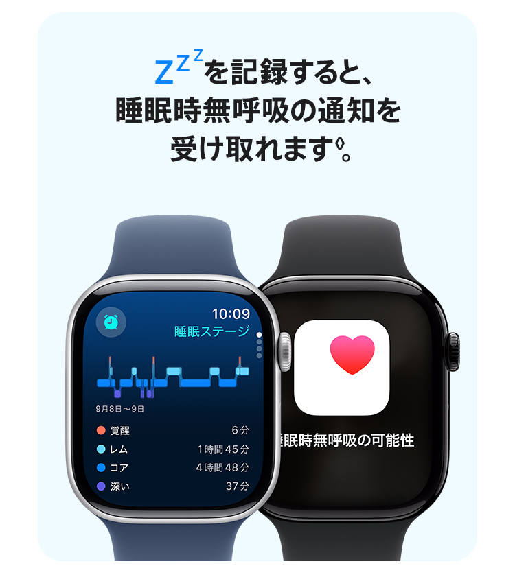 Zzzを記録すると、睡眠時無呼吸の通知を受け取れます◊。