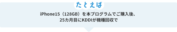 たとえばiPhone 15(128GB)を本プログラムでご購入後、25カ月目にKDDIが機種改修で
