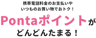 携帯電話料金のお支払いやいつものお買い物でおトク！Pontaポイントがどんどんたまる！