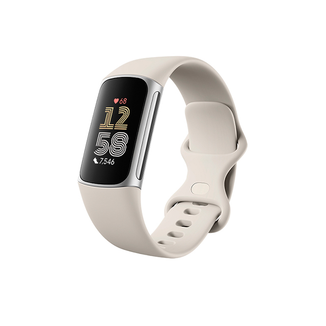 Fitbit Charge 6 Porcelain／Silver 左斜め