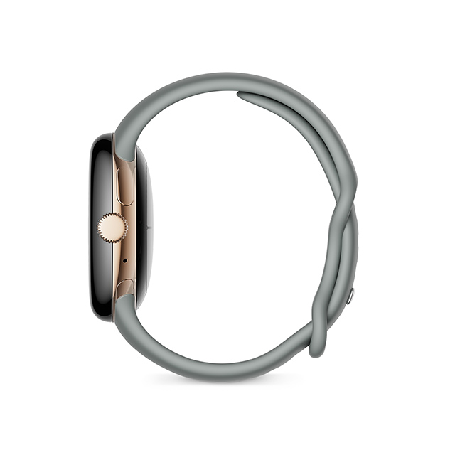 Google Pixel Watch Champagne Gold ステンレスケース／Hazel アクティブバンド 側面