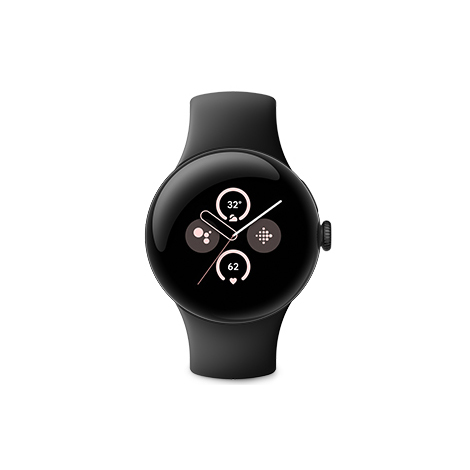Google Pixel Watch 2 Matte Black アルミケース／Obsidian アクティブバンド 正面