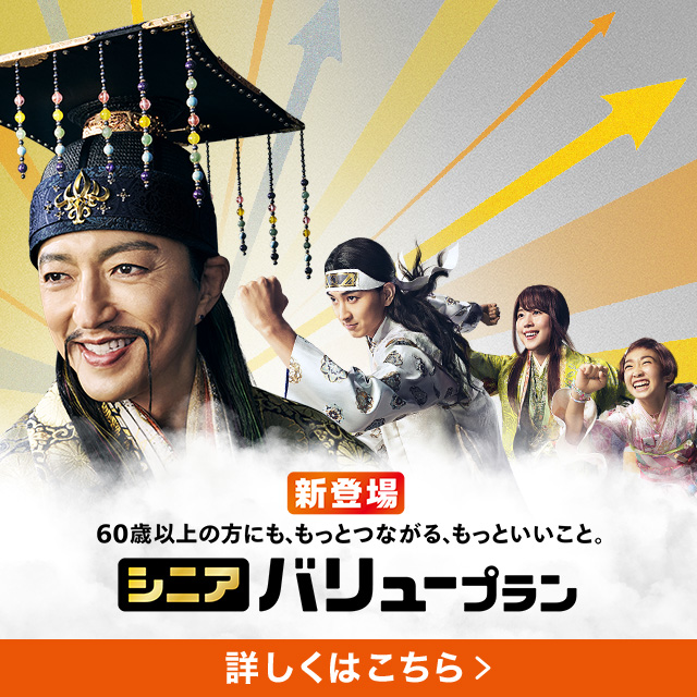 バナー:新登場 60歳以上の方にも、もっとつながる、もっといいこと。シニアバリュープラン